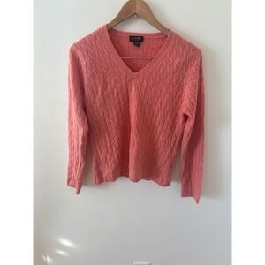 LXRI Cashmere Coral Cable Knit V Neck Sweater Long Sleeve Women's PL